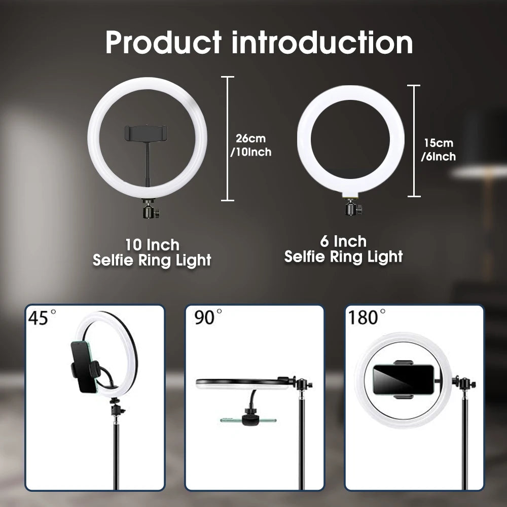 Selfie Ring Light 26 16 cm with Tripod Stand & Mobile Holder Photography Led Rim Of Lamp for Live Streaming Youtube Tiktok Video