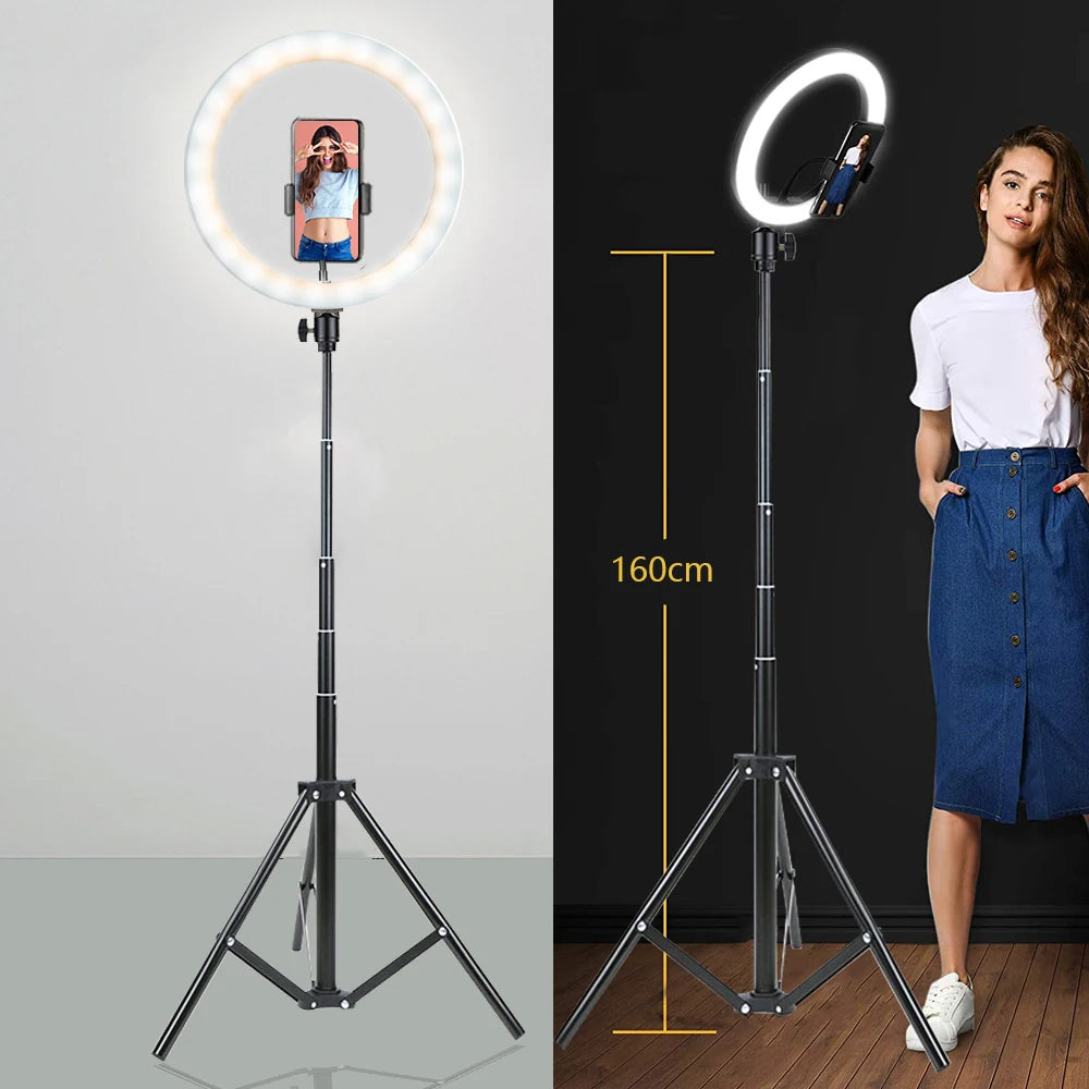 Selfie Ring Light 26 16 cm with Tripod Stand & Mobile Holder Photography Led Rim Of Lamp for Live Streaming Youtube Tiktok Video