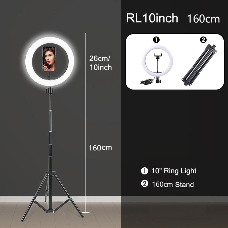 Selfie Ring Light 26 16 cm with Tripod Stand & Mobile Holder Photography Led Rim Of Lamp for Live Streaming Youtube Tiktok Video