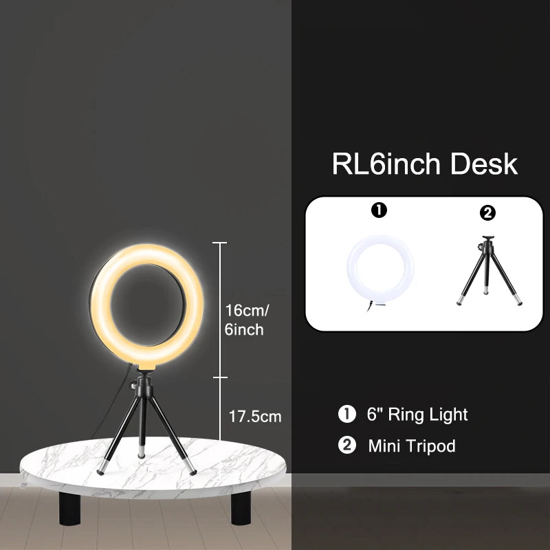 Selfie Ring Light 26 16 cm with Tripod Stand & Mobile Holder Photography Led Rim Of Lamp for Live Streaming Youtube Tiktok Video