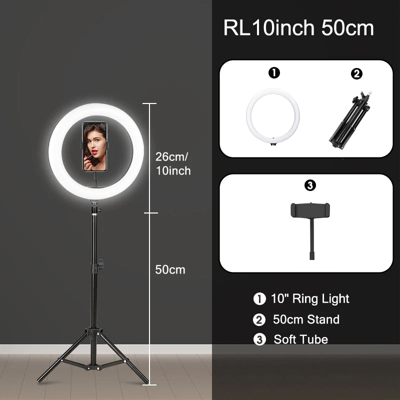 Selfie Ring Light 26 16 cm with Tripod Stand & Mobile Holder Photography Led Rim Of Lamp for Live Streaming Youtube Tiktok Video