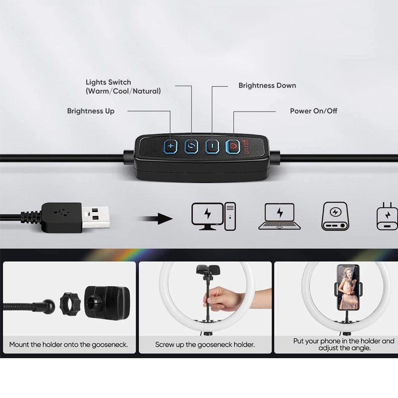 Selfie Ring Light 26 16 cm with Tripod Stand & Mobile Holder Photography Led Rim Of Lamp for Live Streaming Youtube Tiktok Video