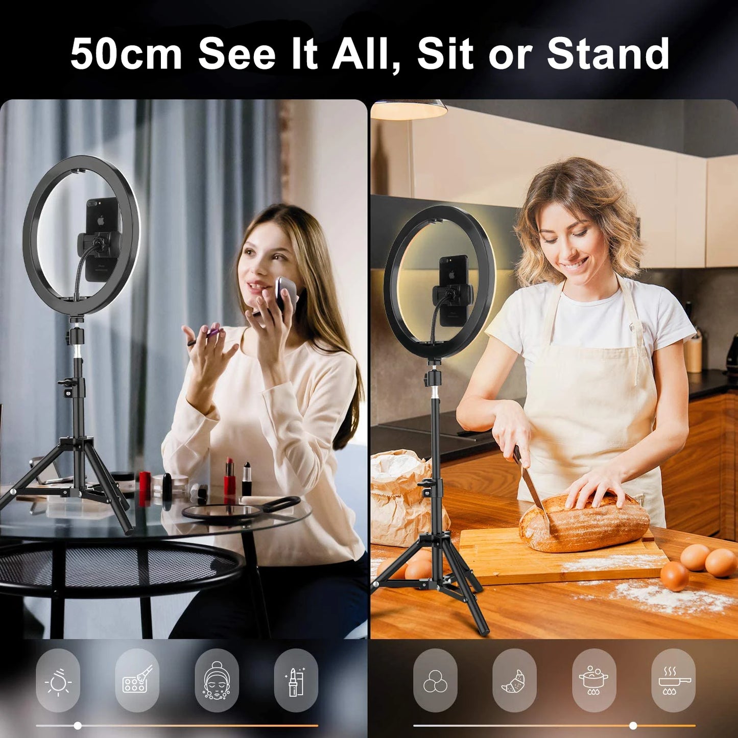 Selfie Ring Light 26 16 cm with Tripod Stand & Mobile Holder Photography Led Rim Of Lamp for Live Streaming Youtube Tiktok Video