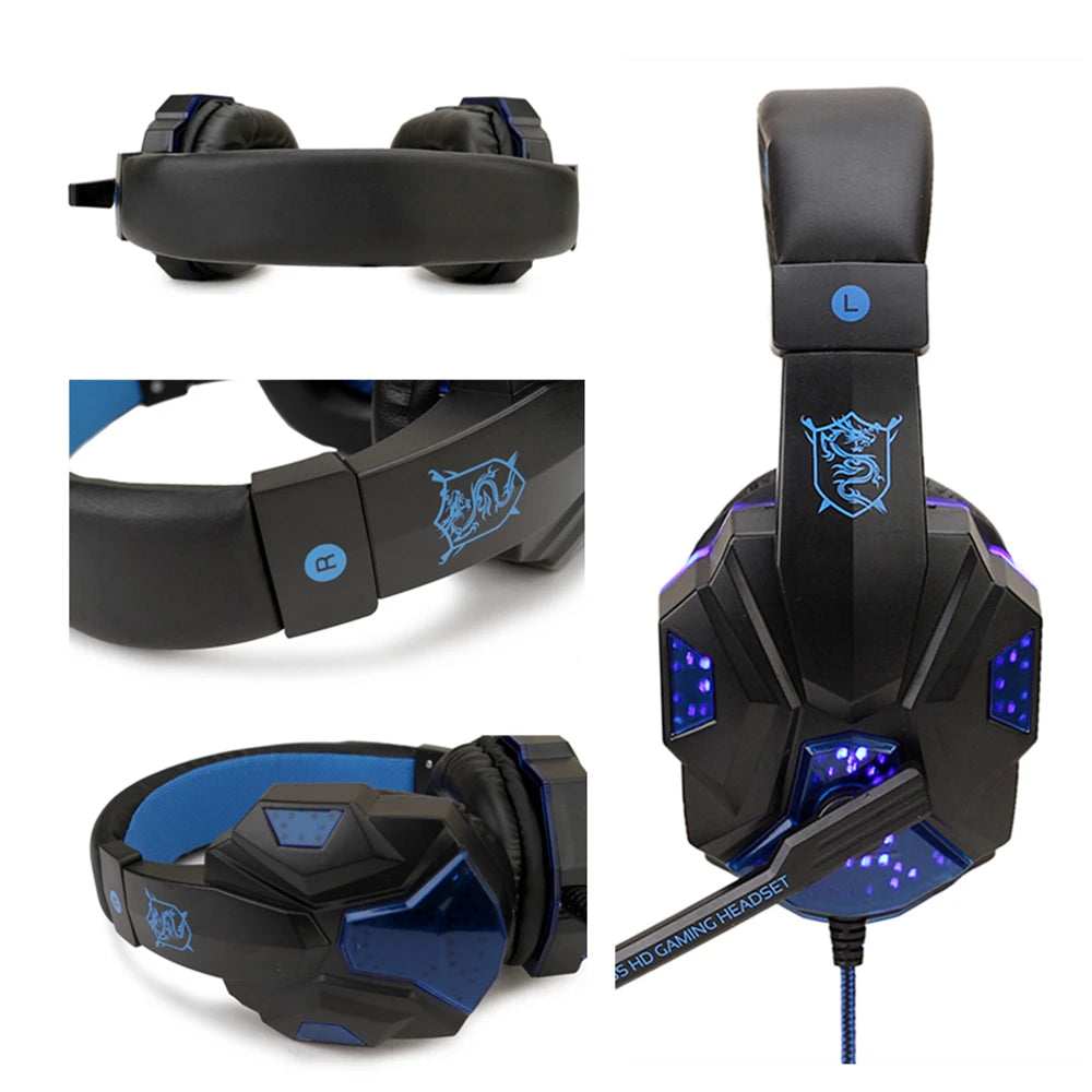 Écouteurs de jeu filaires à lumière LED, avec Microphone, casque de Gamer antibruit, pour PC, ordinateur portable, PS4, PS5, Xbox