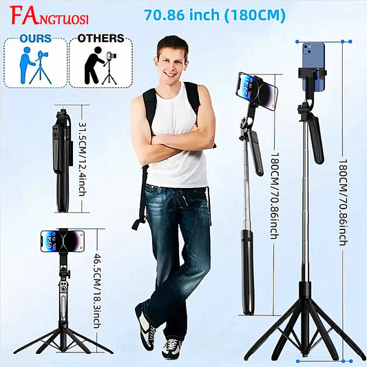 FANGTUOSI-Trépied Selfie Stick pour Smartphone, Stabilisateur de Déterminer, Télécommande Bluetooth, Visiteur Intelligent pour Tiktok, Nouveau, 180cm