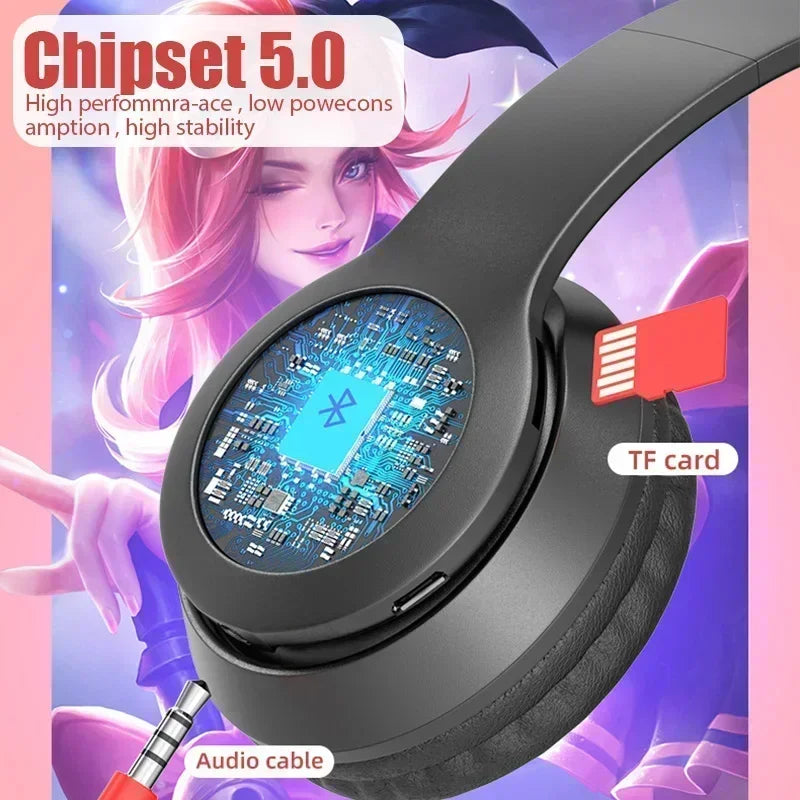 P47M casque sans fil Flash lumière oreilles de chat mignonnes Fone avec contrôle du micro LED stéréo musique casque téléphone Bluetooth casque cadeau