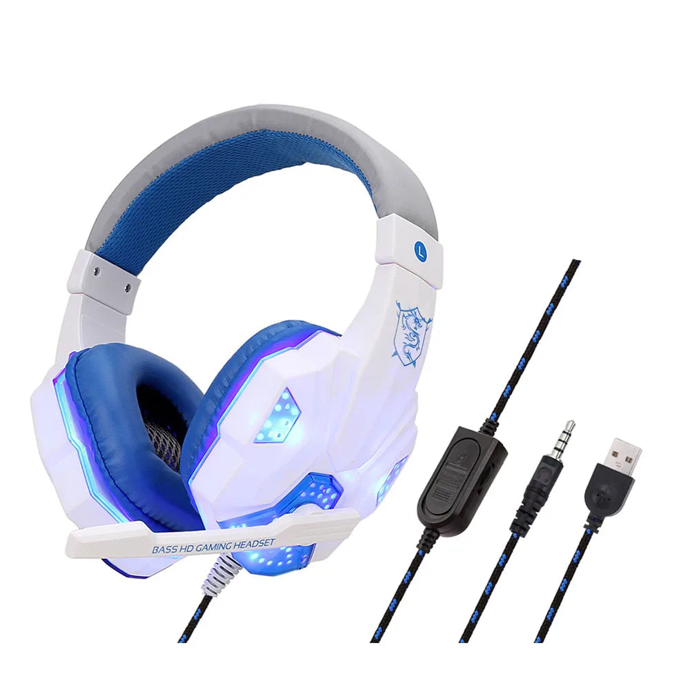 Écouteurs de jeu filaires à lumière LED, avec Microphone, casque de Gamer antibruit, pour PC, ordinateur portable, PS4, PS5, Xbox