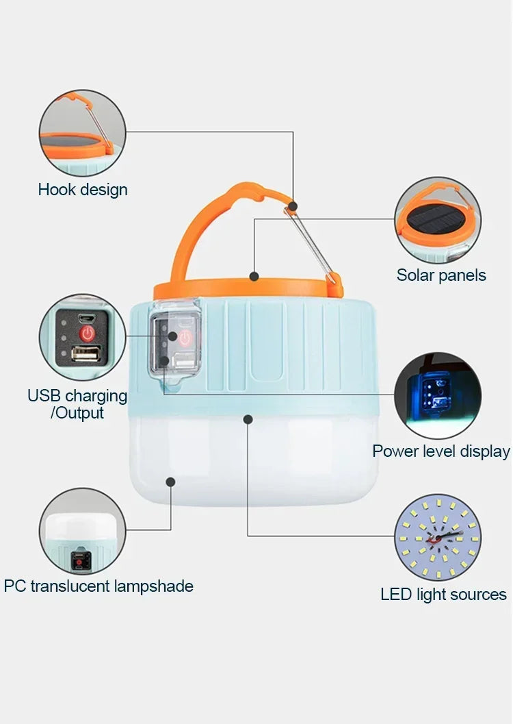 Lampe de camping solaire aste avec batterie externe, lanternes LED avec télécommande, étanche, lampe de poche extérieure, tente