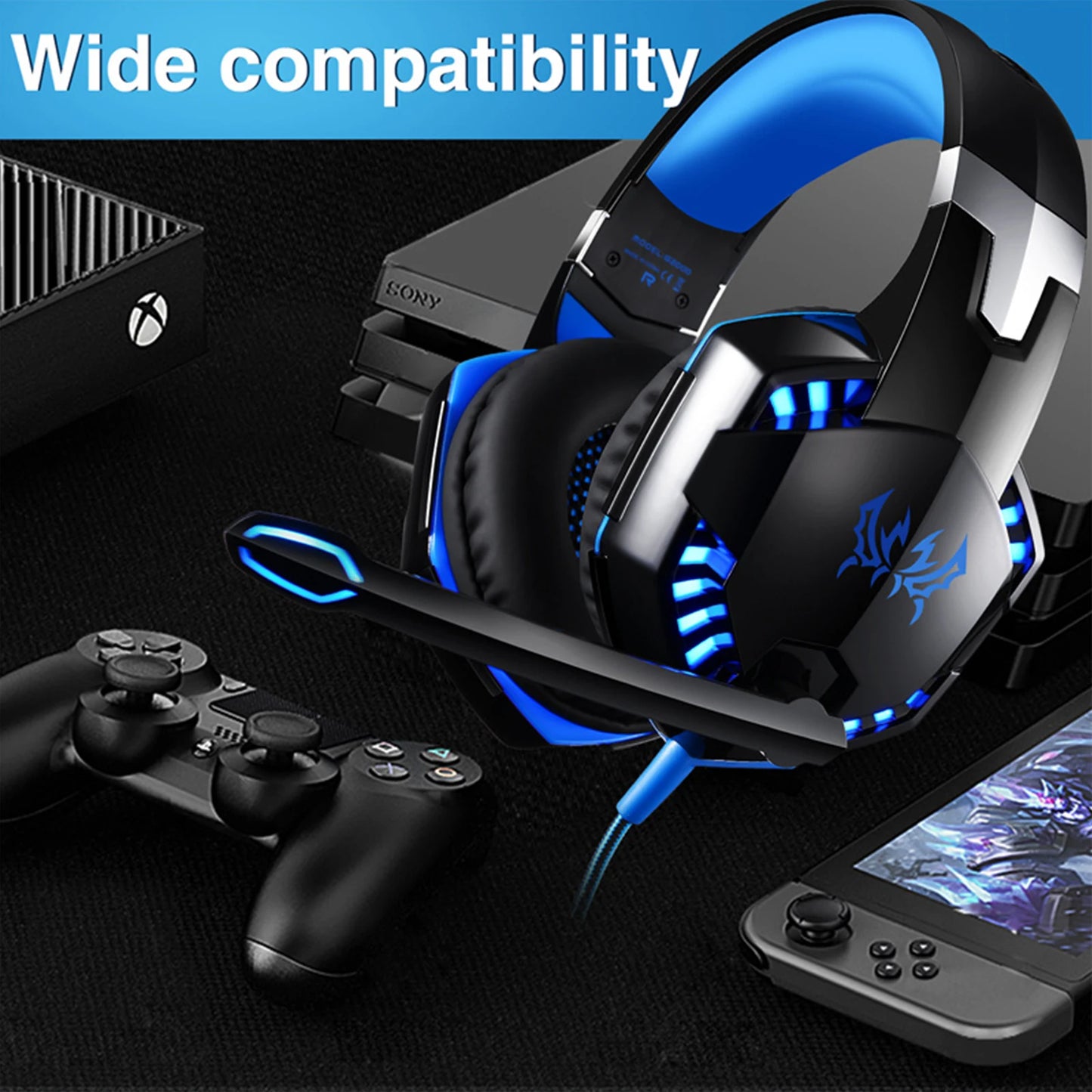 KOTION EACH G2000 Gaming Headset Deep Bass Stereo Game Headphone with Microphone LED Light Soft Memory Earmuffs for PC Laptop