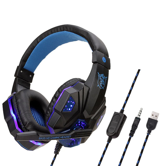 Écouteurs de jeu filaires à lumière LED, avec Microphone, casque de Gamer antibruit, pour PC, ordinateur portable, PS4, PS5, Xbox