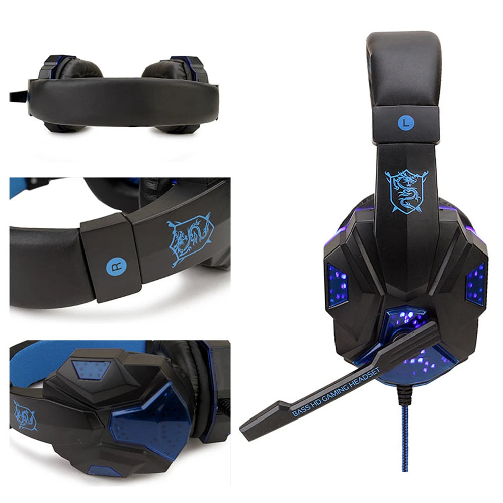 Écouteurs de jeu filaires à lumière LED, avec Microphone, casque de Gamer antibruit, pour PC, ordinateur portable, PS4, PS5, Xbox