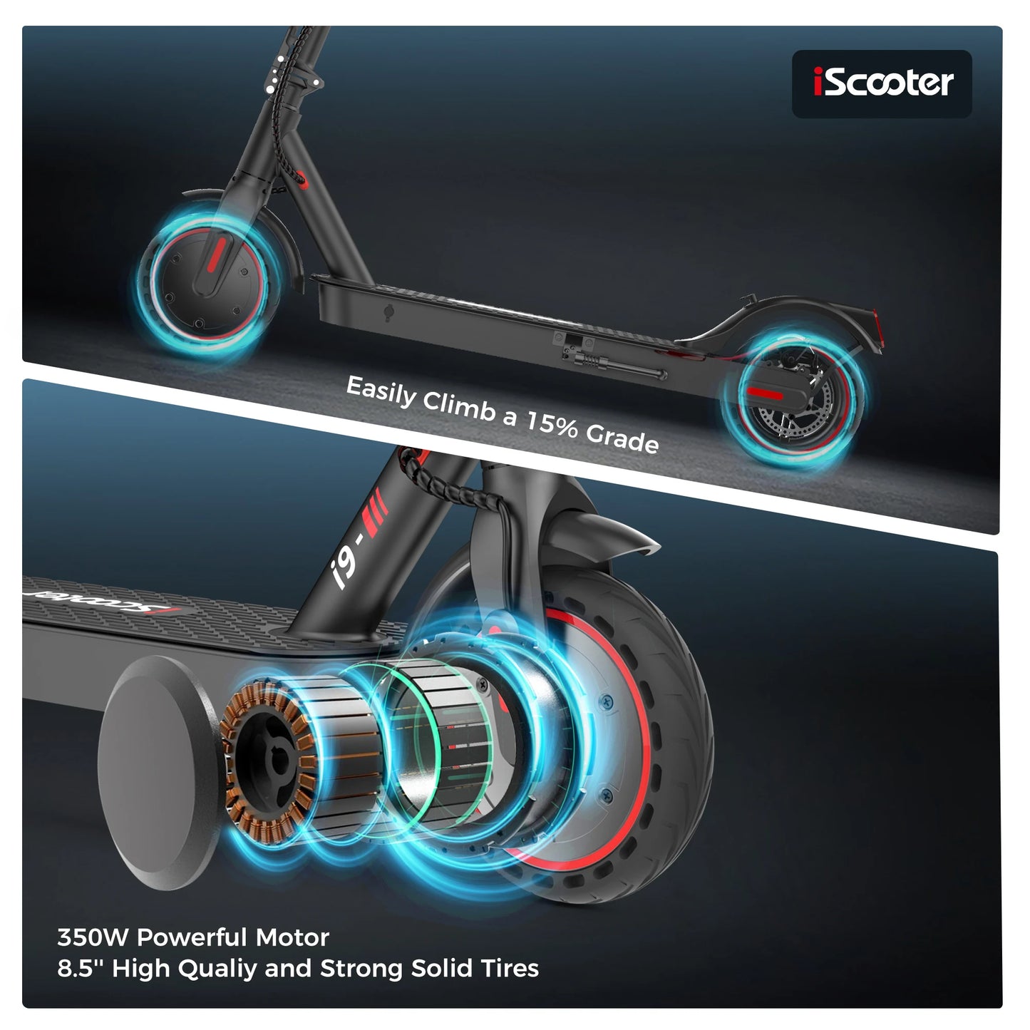 Scooter i9 Scooter électrique 350W Scooter pour adultes 7.5Ah 30 km/h pliable E scooter 8.5 pouces nid d'abeille pneu plus court électrique