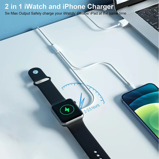 Câble 2 en 1 pour chargeur Apple Watch série 9 8 7 6 5 4 3, Station de charge Portable rapide USB pour iphone 14 13 12 11 Pro Max Plus