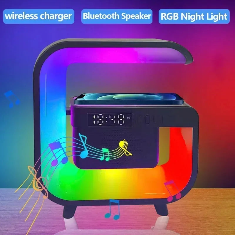 Support de chargeur sans fil multifonction Bluetooth 5.0, haut-parleur FM TF RGB, veilleuse, Station de charge rapide pour iPhone Samsung Xiaomi