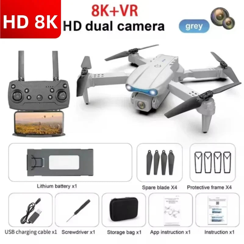 E99 Pro RC Drone pliable 8K HD double caméra photographie aérienne quadrirotor flux optique positionnement maintien d'altitude Drone jouets cadeau