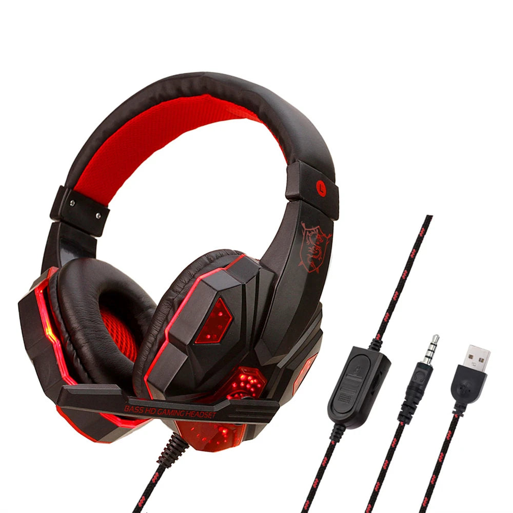 Écouteurs de jeu filaires à lumière LED, avec Microphone, casque de Gamer antibruit, pour PC, ordinateur portable, PS4, PS5, Xbox