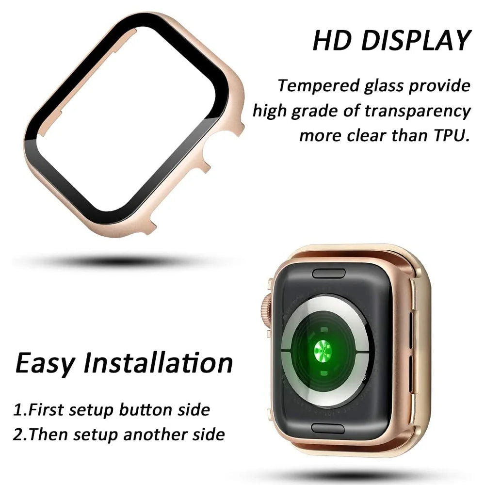 Cover for Apple Watch case 45mm 41mm 44mm 42mm 40mm 38mm Metal Aluminum Frame Bumper Tempered Glass Protector series 6 SE 5 8 7