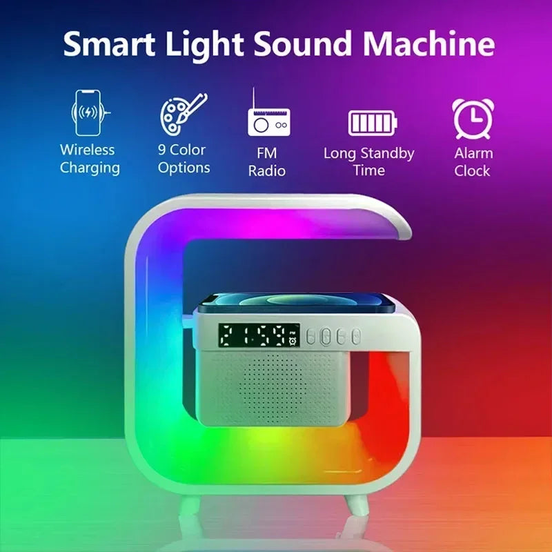 Support de chargeur sans fil multifonction Bluetooth 5.0, haut-parleur FM TF RGB, veilleuse, Station de charge rapide pour iPhone Samsung Xiaomi