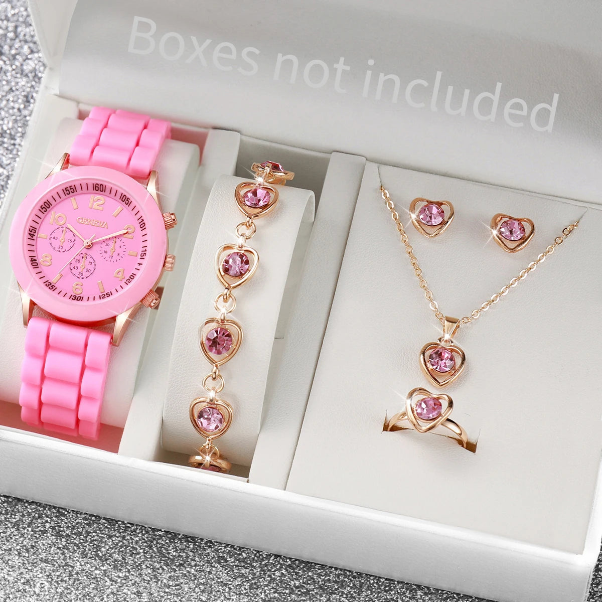 Ensemble de montres à quartz avec bracelet en silicone pour femme, horloge à la mode, cadeau pour fille, sans boîte, 5 pièces, 6 pièces