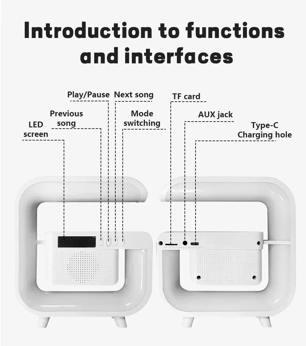 Support de chargeur sans fil multifonction Bluetooth 5.0, haut-parleur FM TF RGB, veilleuse, Station de charge rapide pour iPhone Samsung Xiaomi