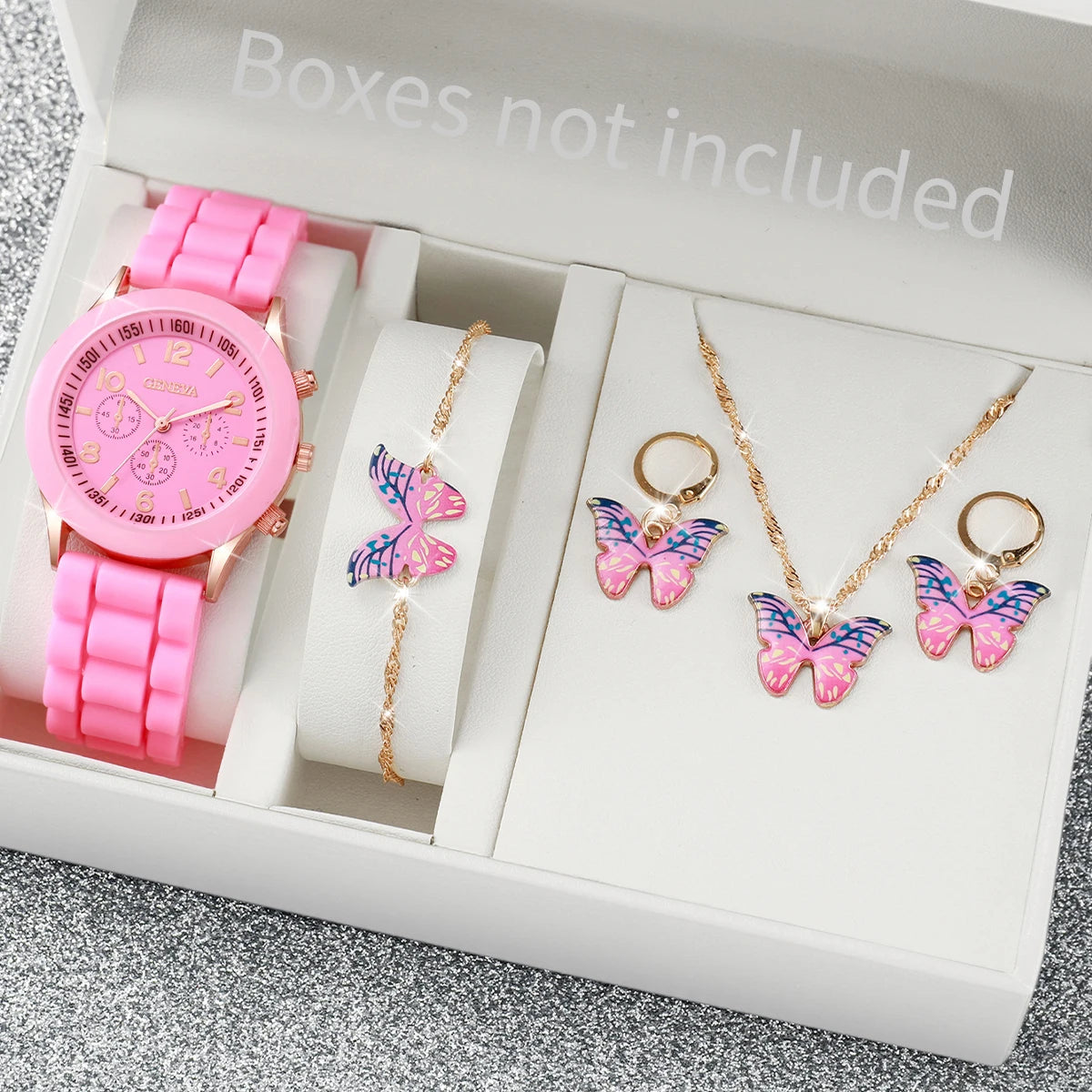 Ensemble de montres à quartz avec bracelet en silicone pour femme, horloge à la mode, cadeau pour fille, sans boîte, 5 pièces, 6 pièces