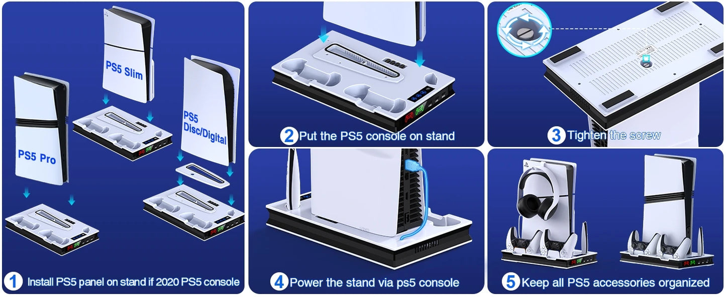 Support de refroidissement Vertical pour chargeur de contrôleur, Station de charge mince pour PS5 Pro/ps5, station de chargement pour manette de jeu SONY Playstation5