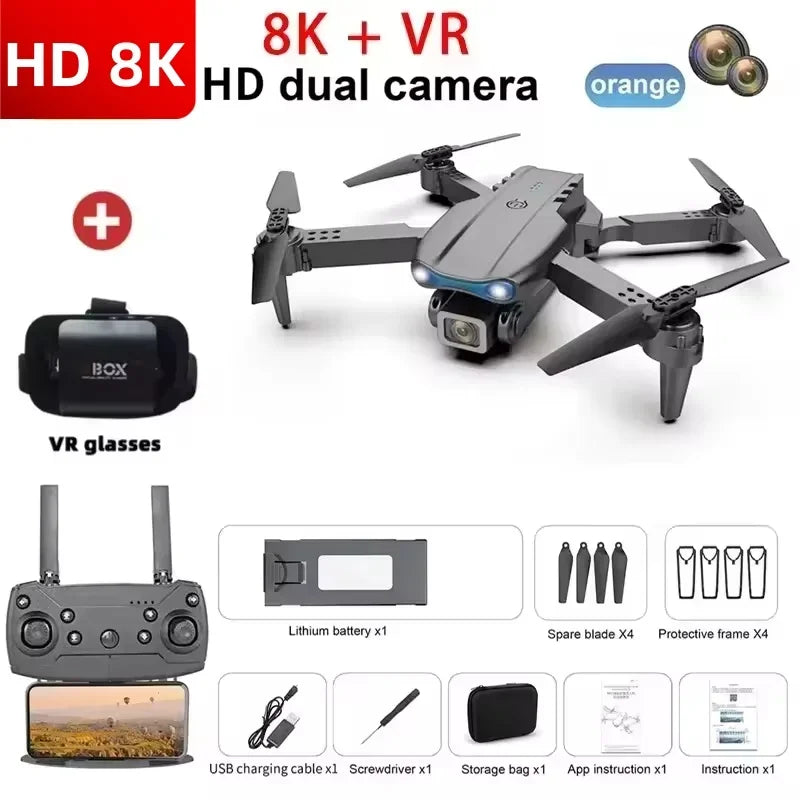 E99 Pro RC Drone pliable 8K HD double caméra photographie aérienne quadrirotor flux optique positionnement maintien d'altitude Drone jouets cadeau