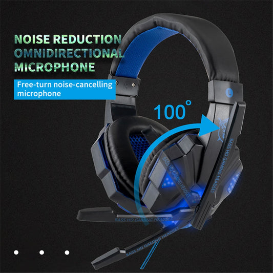 Écouteurs de jeu filaires à lumière LED, avec Microphone, casque de Gamer antibruit, pour PC, ordinateur portable, PS4, PS5, Xbox