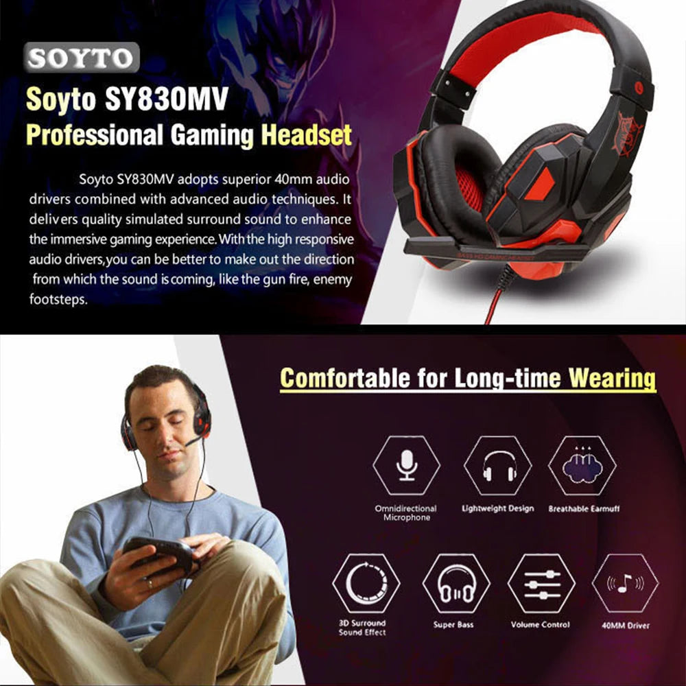 Gaming Headset Wired With Microphone For PC Computer PS4 PS5 Xbox Bass Foldable Earphone Headphone With Mic