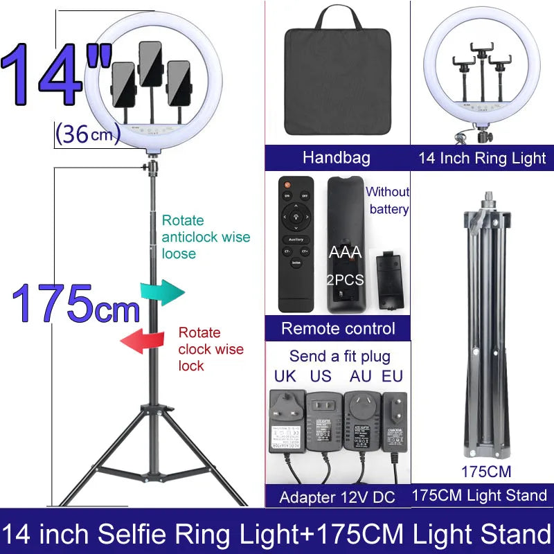 Ring Lights Three Color Temperature in10 inches 12inches and 14inches Set