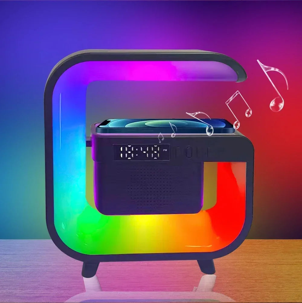 Support de chargeur sans fil multifonction Bluetooth 5.0, haut-parleur FM TF RGB, veilleuse, Station de charge rapide pour iPhone Samsung Xiaomi