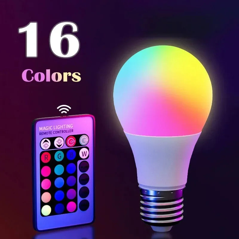 Ampoule LED multicolore RGB, 16 couleurs, Base E27, 220V, éclairage domestique, intensité variable, 24 touches, télécommande, lumière néon d'ambiance