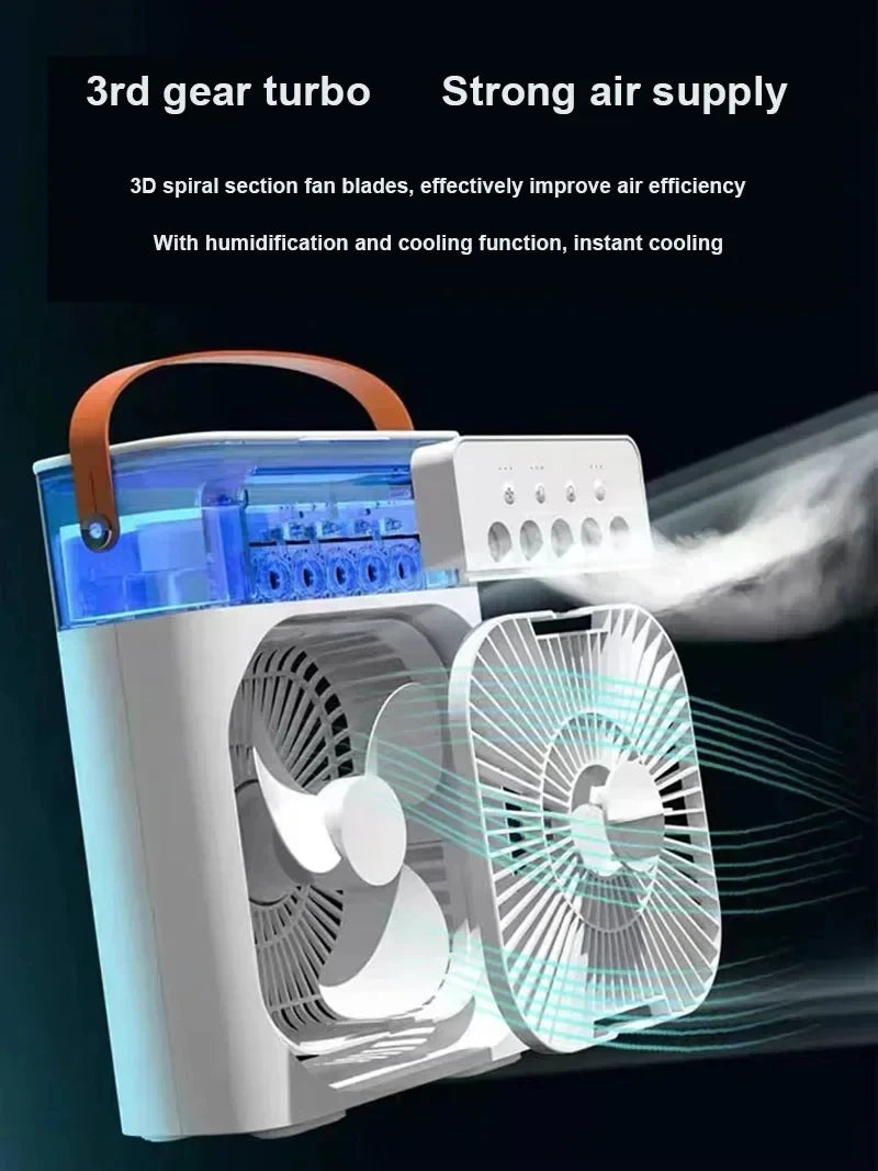 Mini ventilateur humidificateur portable 3 en 1, USB, veilleuse LED, brumisateur d'eau, refroidisseur d'air amusant pour la maison