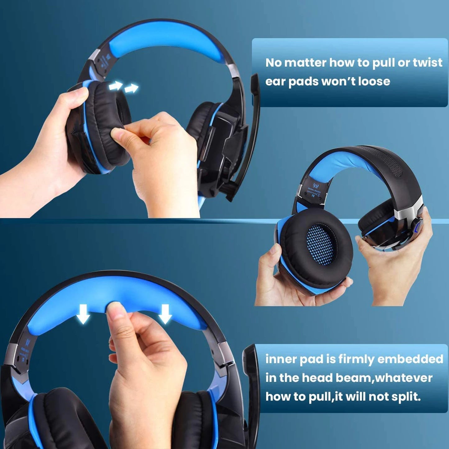 KOTION EACH G2000 Gaming Headset Deep Bass Stereo Game Headphone with Microphone LED Light Soft Memory Earmuffs for PC Laptop