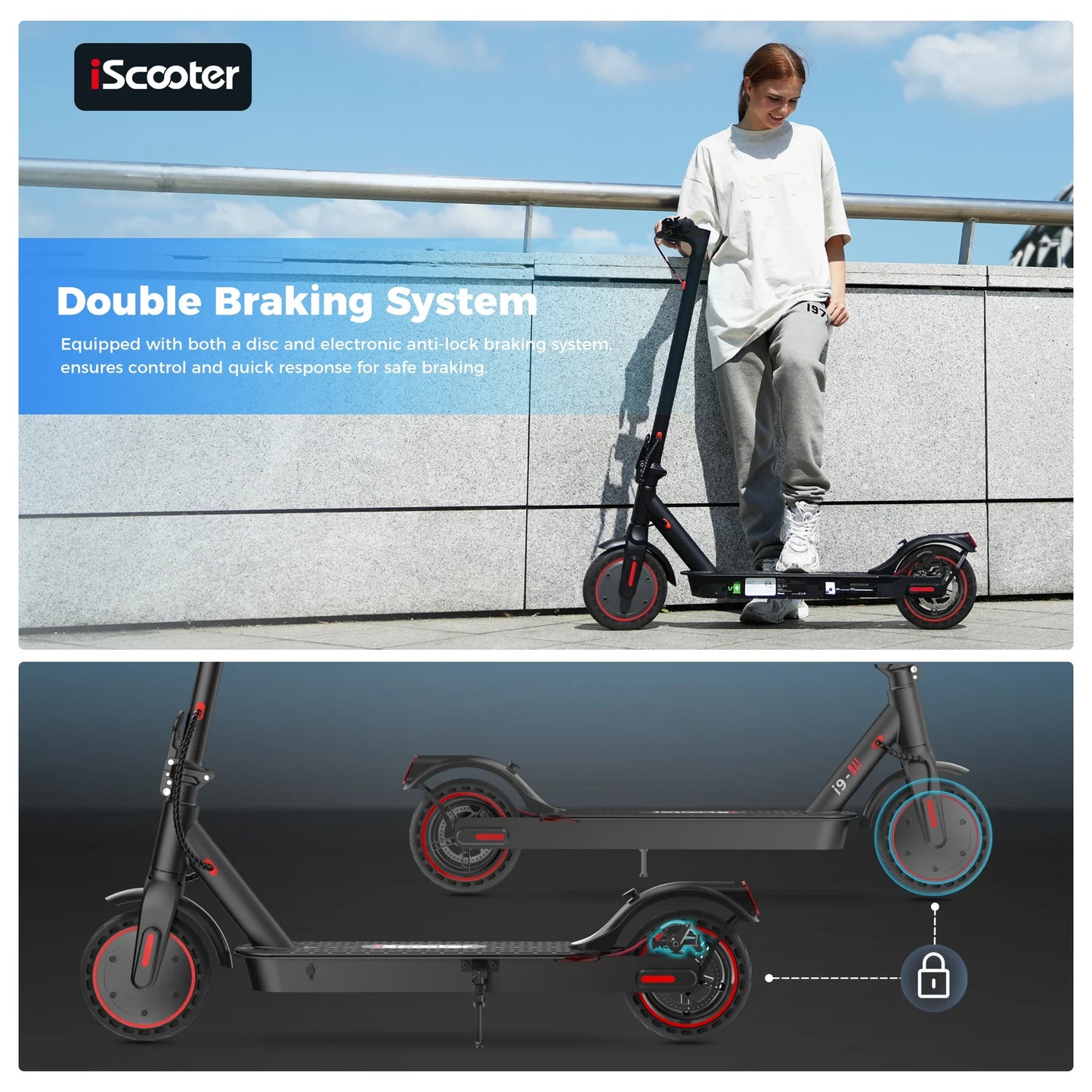 Scooter i9 Scooter électrique 350W Scooter pour adultes 7.5Ah 30 km/h pliable E scooter 8.5 pouces nid d'abeille pneu plus court électrique