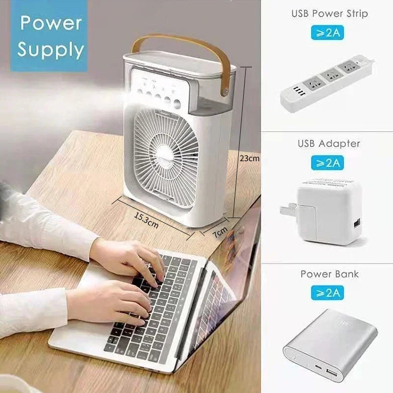 Mini ventilateur humidificateur portable 3 en 1, USB, veilleuse LED, brumisateur d'eau, refroidisseur d'air amusant pour la maison