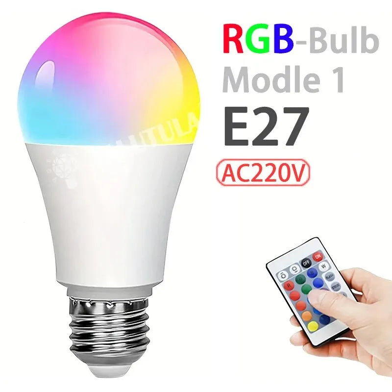 Ampoule LED multicolore RGB, 16 couleurs, Base E27, 220V, éclairage domestique, intensité variable, 24 touches, télécommande, lumière néon d'ambiance