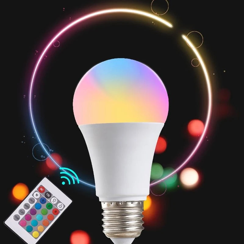 Ampoule LED multicolore RGB, 16 couleurs, Base E27, 220V, éclairage domestique, intensité variable, 24 touches, télécommande, lumière néon d'ambiance