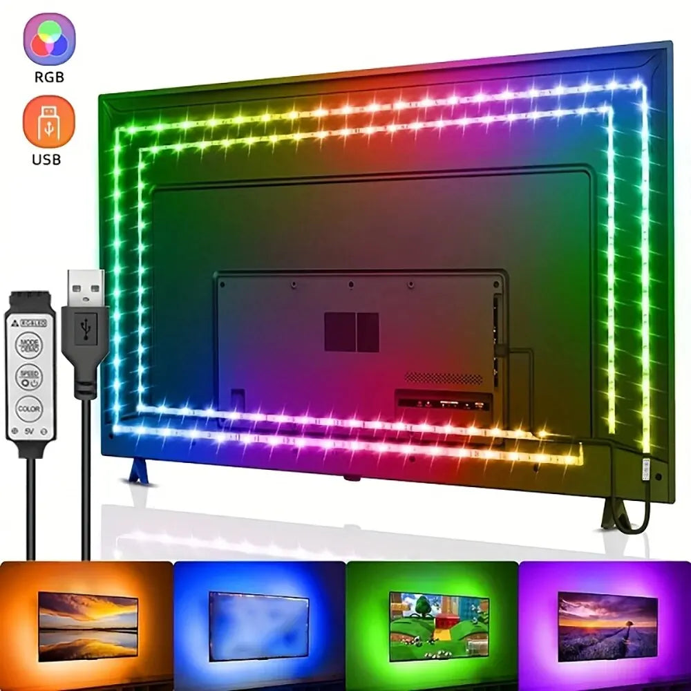 Bande lumineuse LED pour rétroéclairage TV, ruban flexible, USB, 5V, 3 touches de contrôle, décoration de fête à la maison