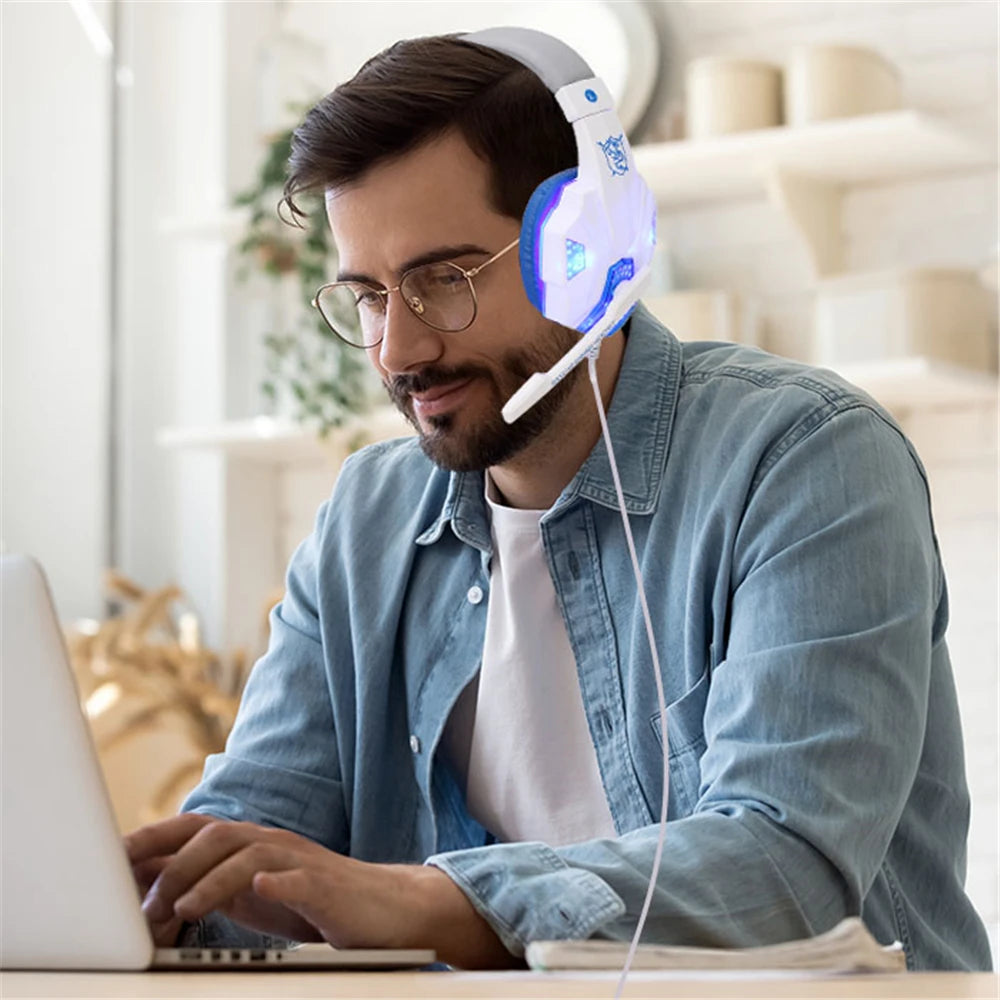 Écouteurs de jeu filaires à lumière LED, avec Microphone, casque de Gamer antibruit, pour PC, ordinateur portable, PS4, PS5, Xbox