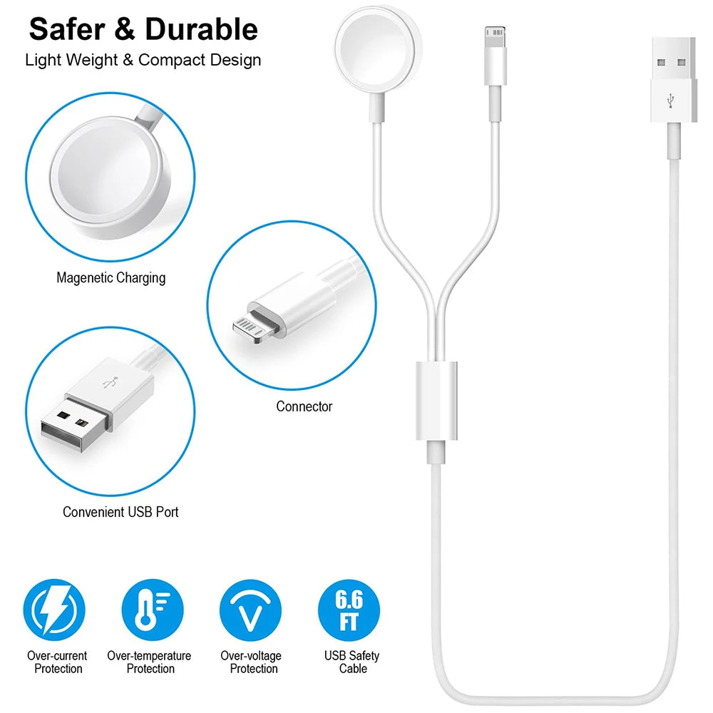 Câble 2 en 1 pour chargeur Apple Watch série 9 8 7 6 5 4 3, Station de charge Portable rapide USB pour iphone 14 13 12 11 Pro Max Plus