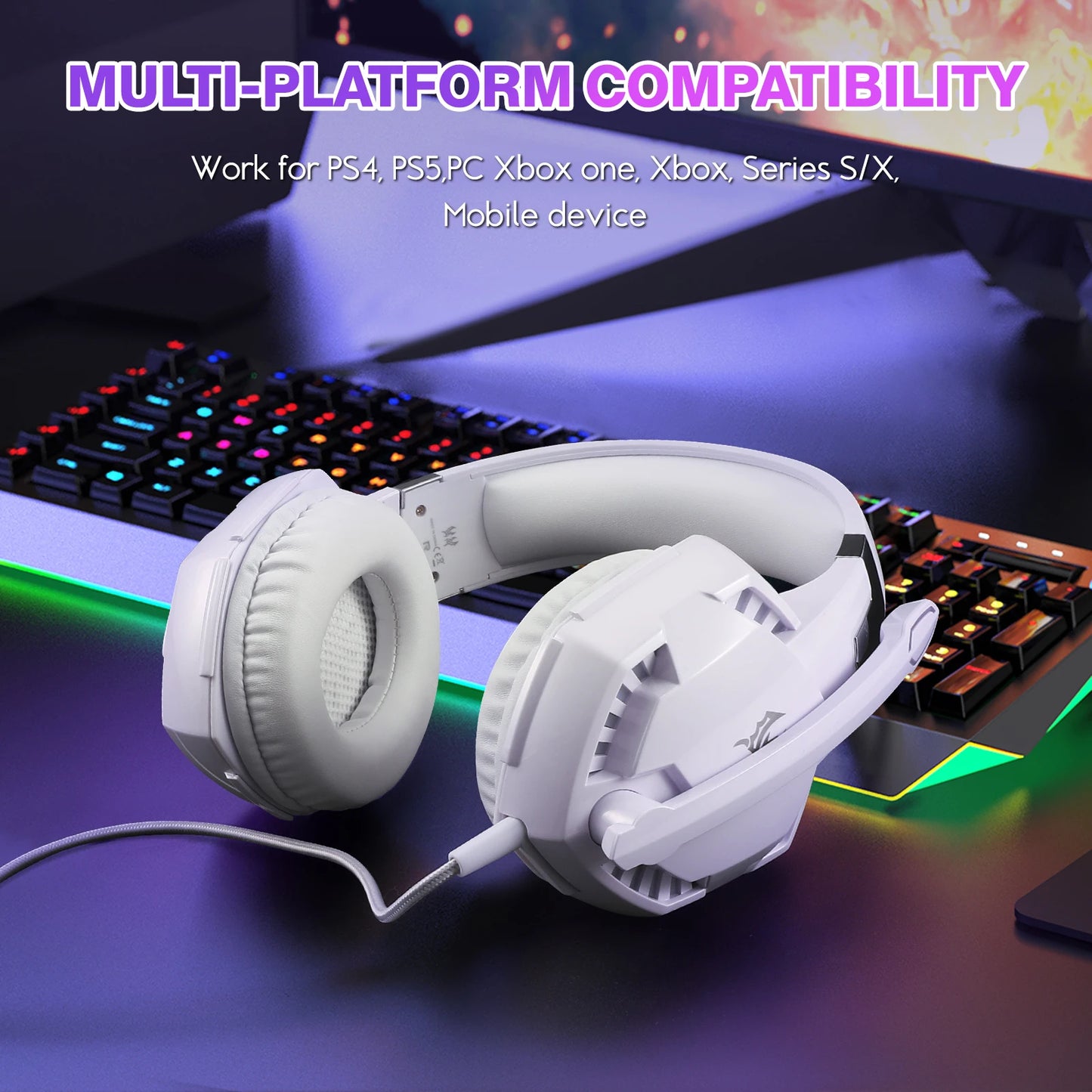 KOTION EACH G2000 Gaming Headset Deep Bass Stereo Game Headphone with Microphone LED Light Soft Memory Earmuffs for PC Laptop