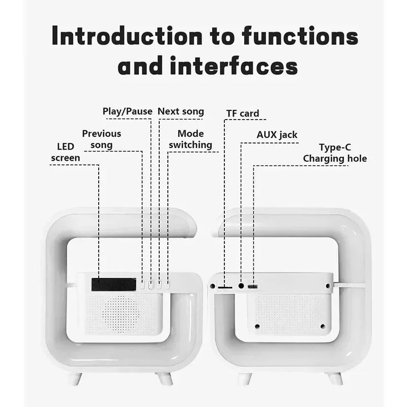 Support de chargeur sans fil multifonction Bluetooth 5.0, haut-parleur FM TF RGB, veilleuse, Station de charge rapide pour iPhone Samsung Xiaomi