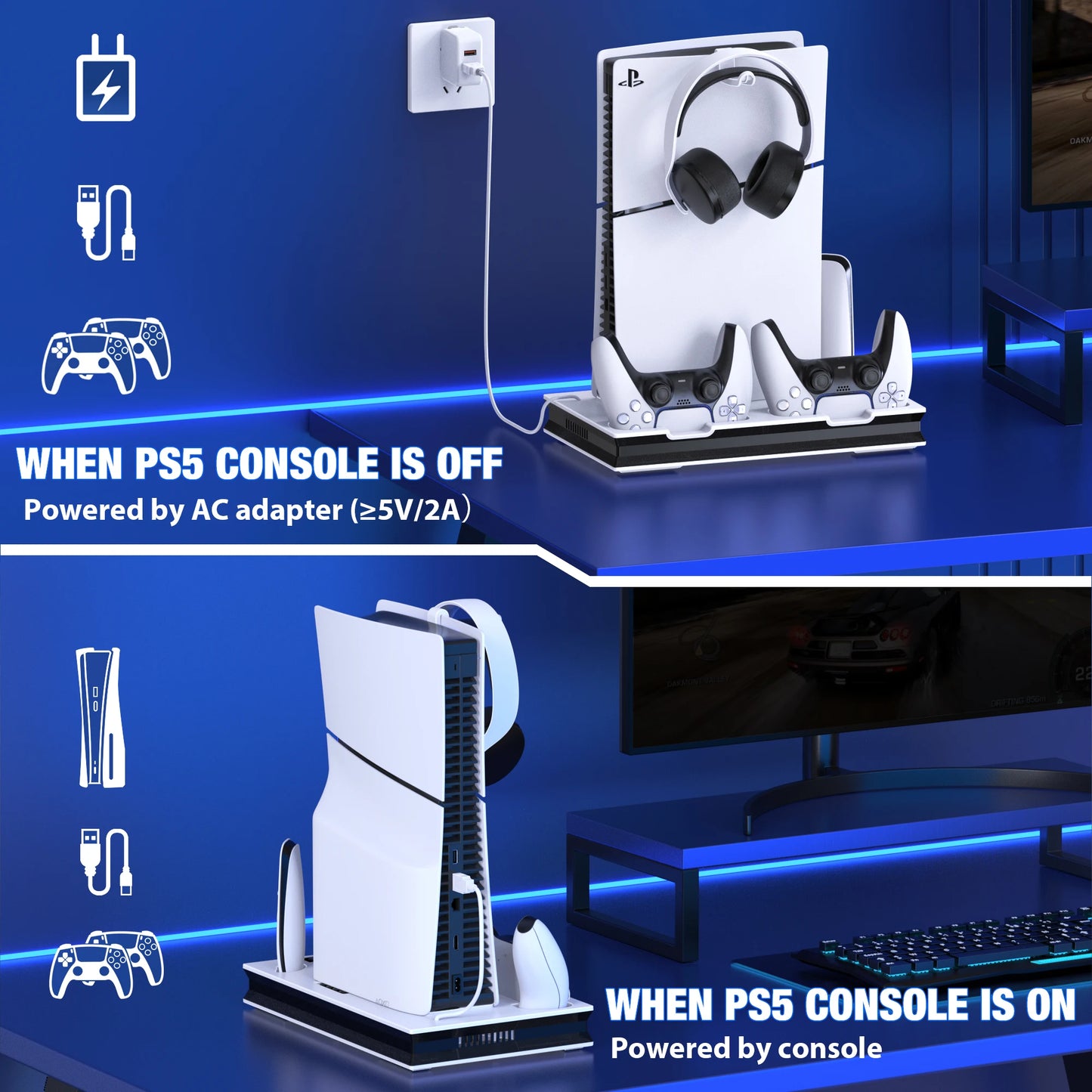 Support de refroidissement Vertical pour chargeur de contrôleur, Station de charge mince pour PS5 Pro/ps5, station de chargement pour manette de jeu SONY Playstation5