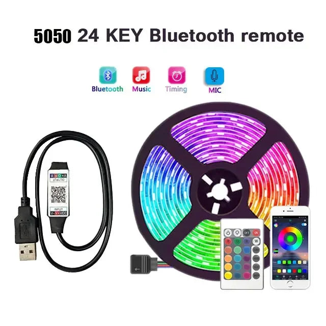 Led Tape 5V 5050 Usb Rgb Led Strip Light For Room Tv Smart Bluetooth Led Backlight 5M 10 Meter Ice String Led Wall Room Decor