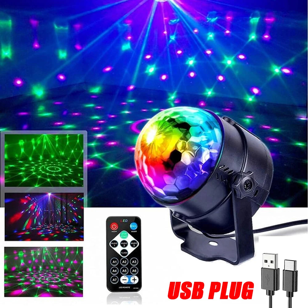 Lumière de scène LED rotative Chang, stroboscope boule DJ, télécommande, contrôle du son, voiture de danse magique, cadeau de Noël RVB, lampe de spectacle laser de club de fête