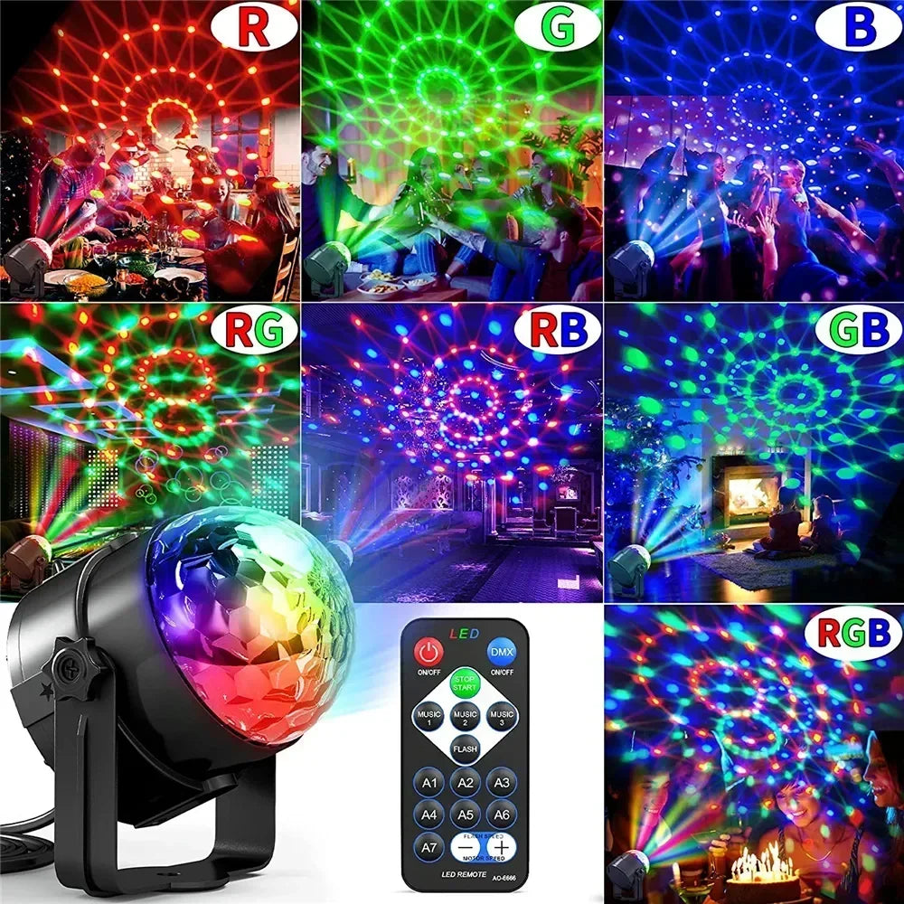 Lumière de scène LED rotative Chang, stroboscope boule DJ, télécommande, contrôle du son, voiture de danse magique, cadeau de Noël RVB, lampe de spectacle laser de club de fête