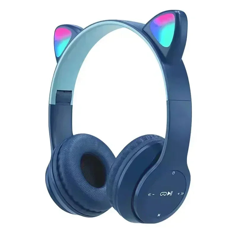 P47M casque sans fil Flash lumière oreilles de chat mignonnes Fone avec contrôle du micro LED stéréo musique casque téléphone Bluetooth casque cadeau