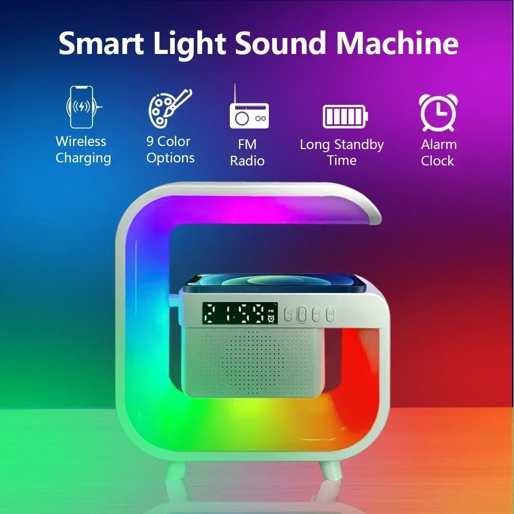 Support de chargeur sans fil multifonction Bluetooth 5.0, haut-parleur FM TF RGB, veilleuse, Station de charge rapide pour iPhone Samsung Xiaomi