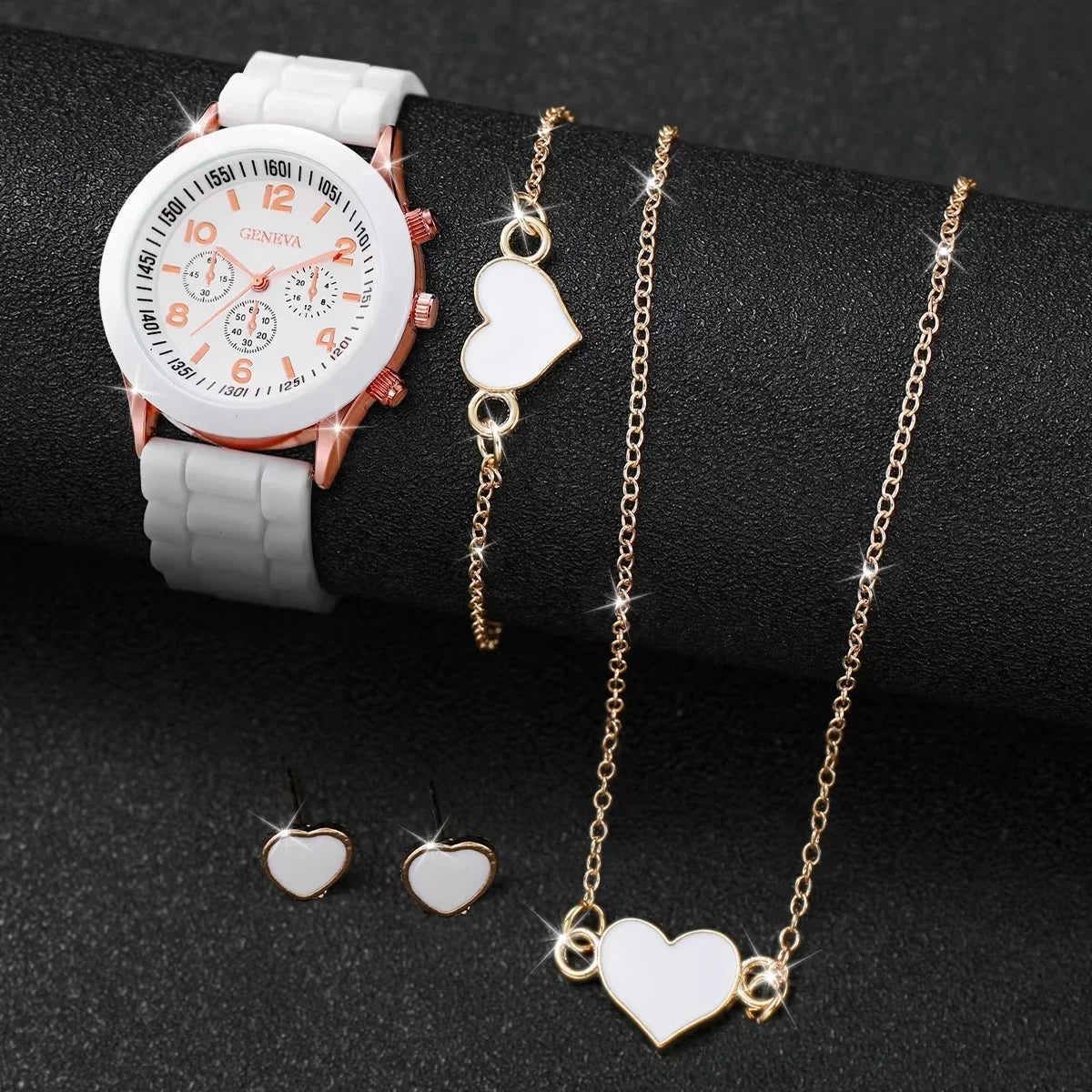 Ensemble de montres à quartz avec bracelet en silicone pour femme, horloge à la mode, cadeau pour fille, sans boîte, 5 pièces, 6 pièces